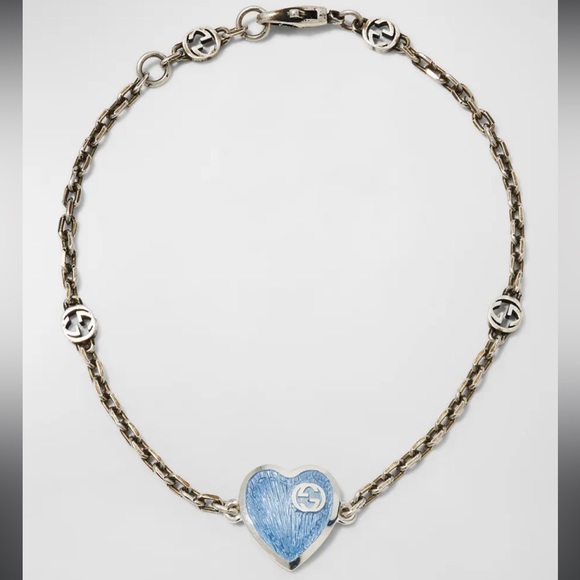 GUCCI INTERLOCKING G GG 925 SILVER HEART CHARM PENDANT ENAMEL BRACELET like new - Picture 11 of 16
